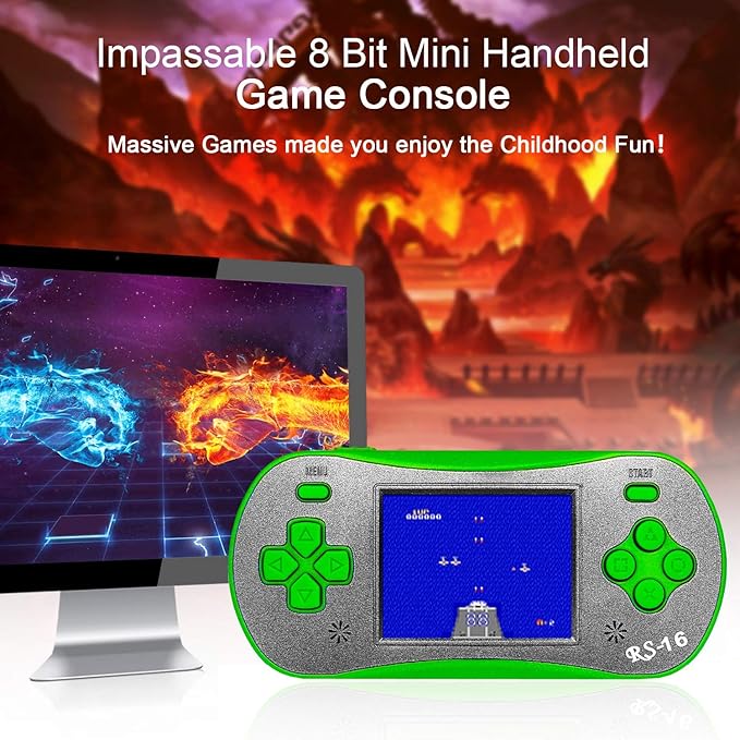 Handheld Game for Kids - FAMILY POCKET RS16 Portable Classic Controller 260 Game 2.5 inch LCD Retro Arcade Video Game System Children's Birthday Gift (Green)