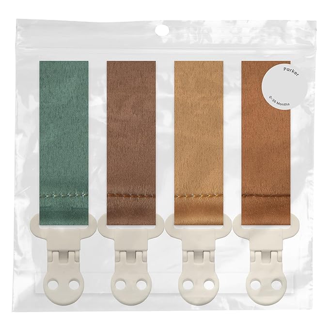 Stadela Baby Pacifier Clip Holder - Girl or Boy Unisex 4 Pack Gift Set – Boho Modern Neutral Solid Colors (Parker)