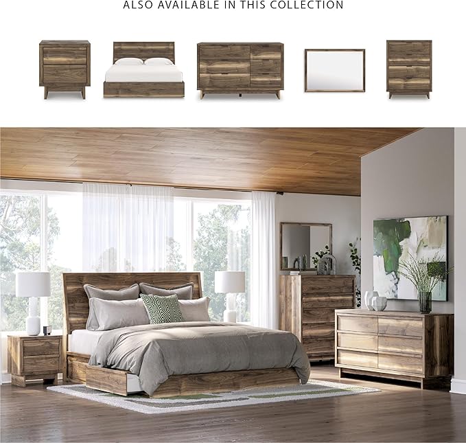 Signature Design by Ashley Darcalli Mid-Century Modern 4-Drawer Chest with Easy Glide and Safety Stop for Bedroom, Light Brown