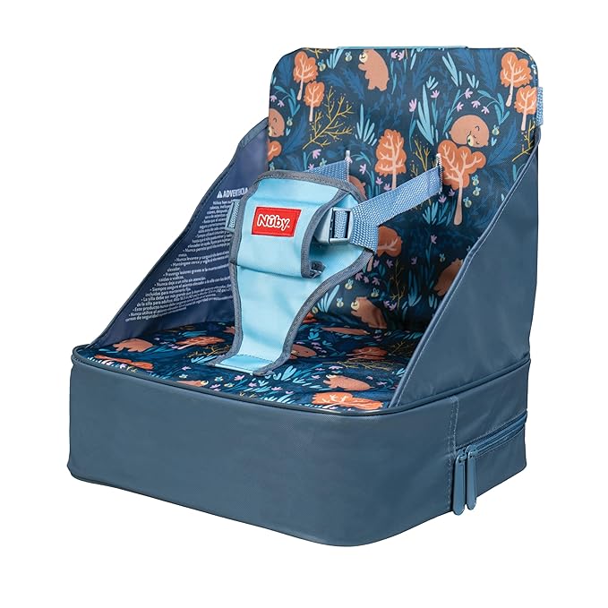 Nuby Easy Go Booster Seat - Travel Booster Seat for Babies and Toddlers with 3-Point Harness - 9+ Months - Bear Print