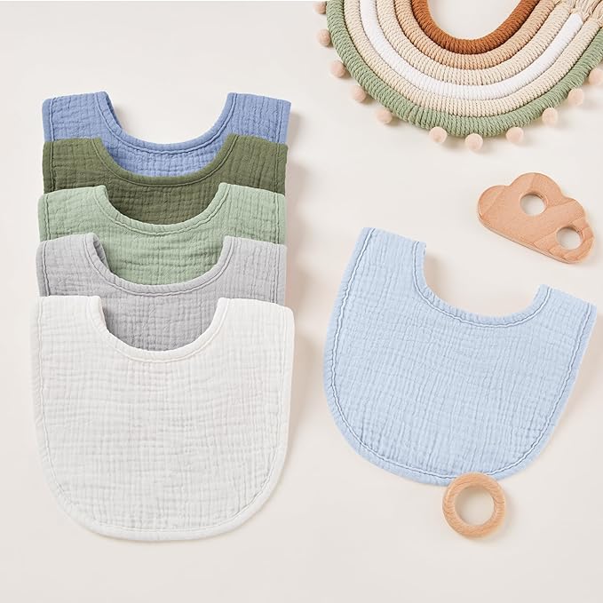 Susurration Muslin Baby Bibs 6 Pack Cotton Baby Drool Bibs,Soft Adjustable Baby Drooling Bibs for Unisex Boys Girls