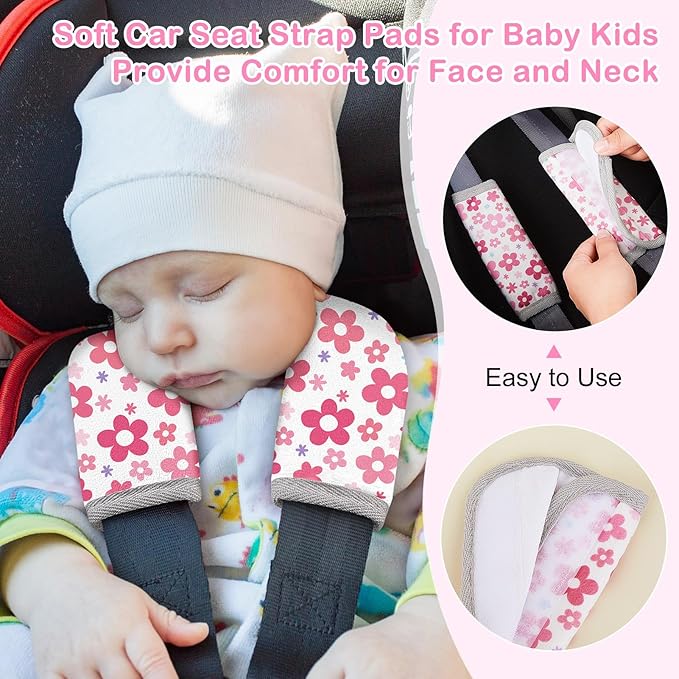 Seat Belt Cover Pad for Baby, Soft Seatbelt Cushion Covers for Kids 2Pcs Car Seat Strap Shoulder Pads for All Car Seats, Stroller, High Chair