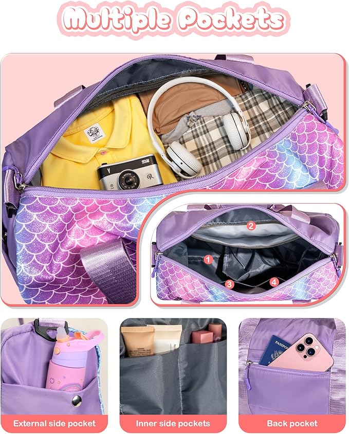 Gifts for 8 Year Old Girls-Girl Gym Bag with Shoe Compartment, Kid Personalized Weekender Overnight Bags, Initial Travel Tote with Makeup Pouch, Gift for 3 4 5 6 7 Year Old Kids (Letter T)