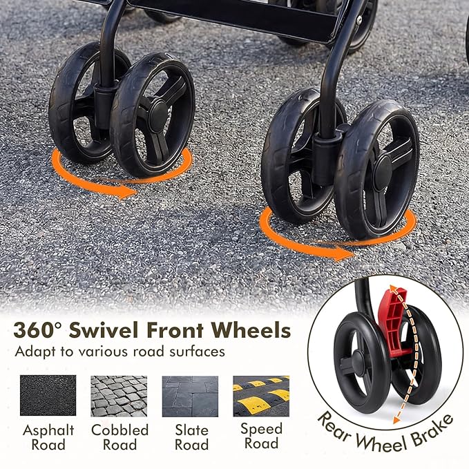 BABY JOY Double Umbrella Stroller, Lightweight Travel Side by Side Twin Stroller with Large Storage, Cup Holder, 5-Point Safety Harness, Adjustable Canopy & Compact Fold for Infant and Toddler (Black)