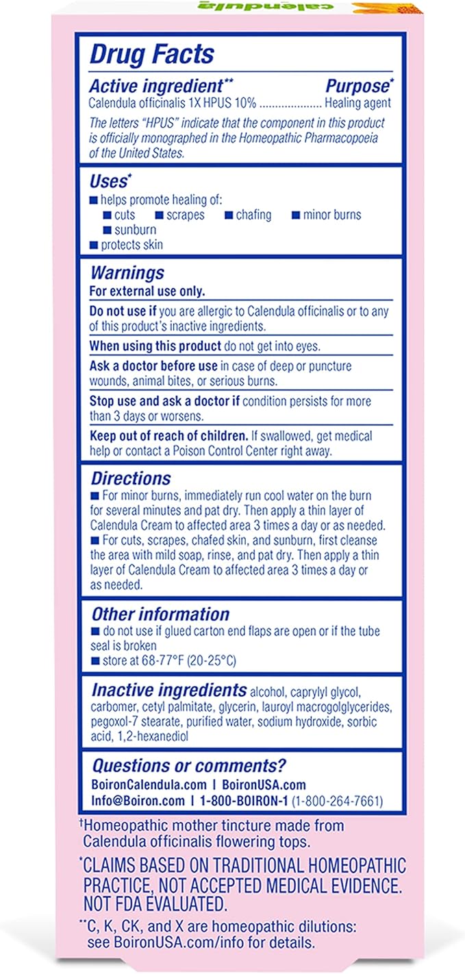Boiron Calendula Cream for Relief from Rashes, Skin Irritations, Razor Burn, Insect Bites, or Sunburns - Non-Greasy and Fragrance-Free - 5 oz (2 Pack of 2.5 oz)