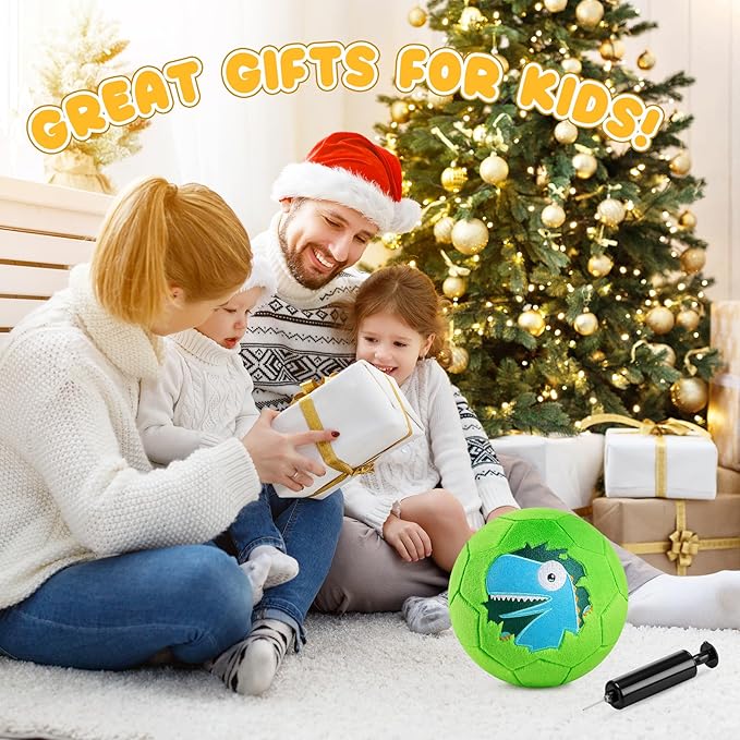 ZOOJOY Soft Balls for Toddlers 1-3, Silent Indoor Soccer Ball Size 3, Plush Inflatable House Ball for Kids 3-5, Kickball Toys First Birthday Gifts for Baby Boys Girls, Green Dinosaur, Pump Include