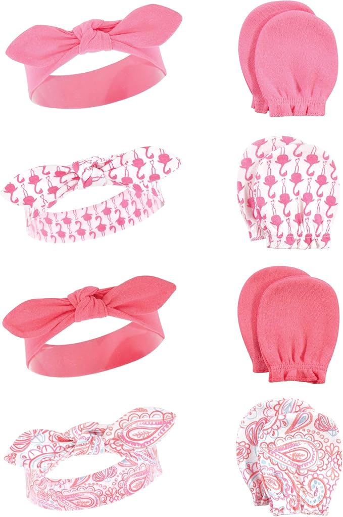 Hudson Baby baby-girls Cotton Headband and Scratch Mitten Set