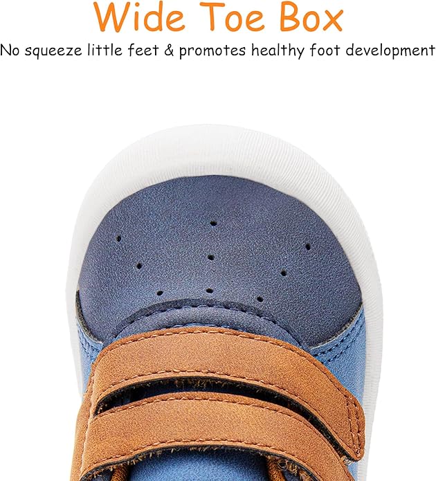 Baby Shoes Boys Girls First Walking Shoes Wide Toe Box Barefoot Zero Drop Infant Shoes Lightweight Nonslip Soft First Walkers PU Leather Toddler Sneakers for 6-24 Months