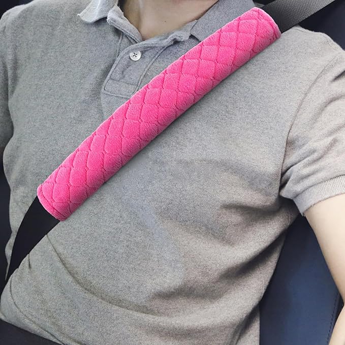 surpassme Car Seat Belt Pads Cover, 2PCS 15in Extra Length Seat Belt Shoulder Strap Covers Protector to Release Stress to Neck and Shoulder for a Safety Driving (Pink)