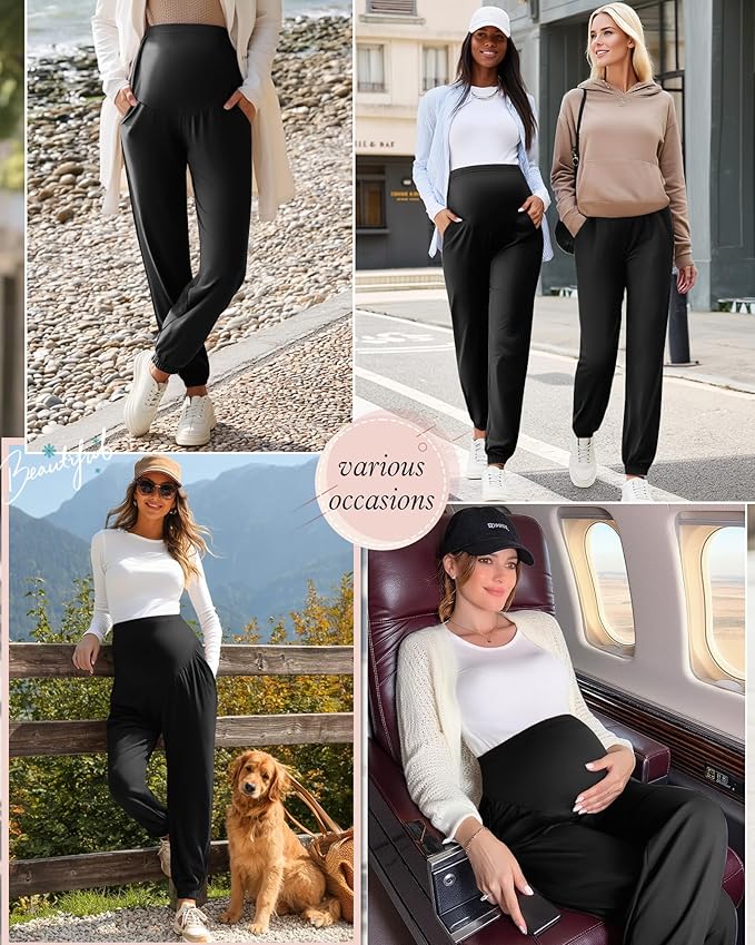 3 Pack Women's Maternity Pants Maternity Jogger Sweatpants Over The Belly Stretchy Pregnancy Pants with Pockets