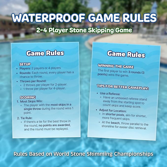 Soft Stone Skippers Game – Fun Pool Toys for Kids All Ages - 4 Pack Water Skipping Discs Set - Beach Games Easter Basket Stuffer Gifts for Boys & Girls Ages 5 6 7 8 9 10 11 + Year Old - Water Toys