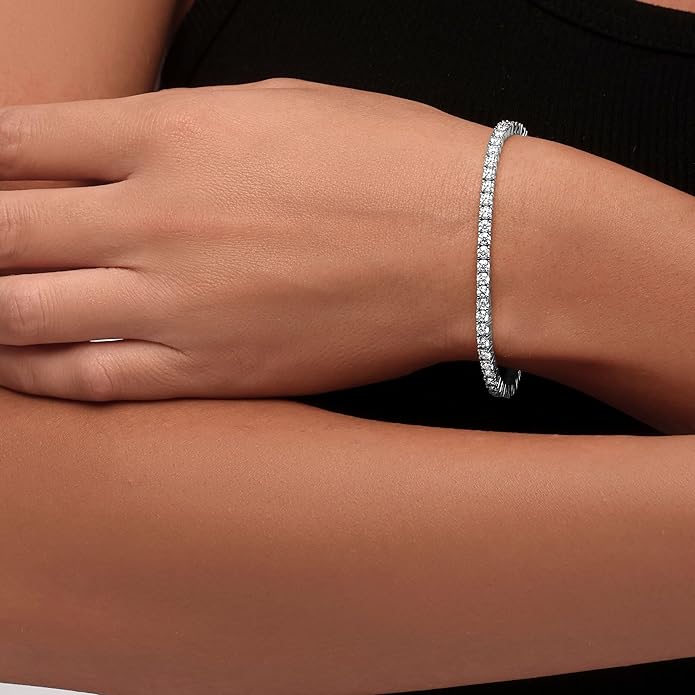 EcoGems Moissanite Tennis Bracelet for Women and Men – 18K White or Yellow Gold Plated Sterling Silver – Lab Grown D Color VVS Clarity Stones – Elegant Gift Box Included