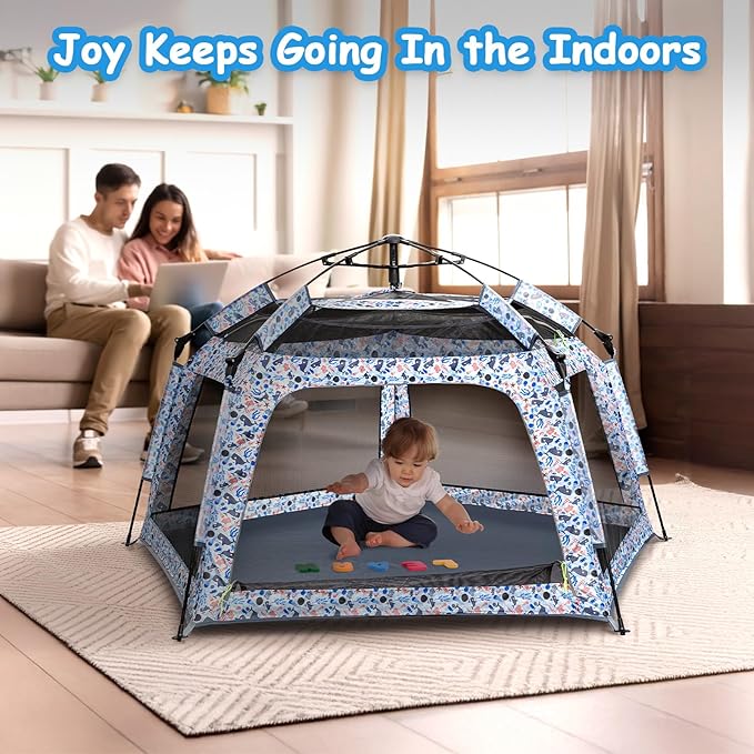 Baby Playpen Pop-up Tent - Outdoor & Indoor Play Tent for Beach with Canopy Travel Bag Portable Play Yard for Babies & Toddlers (Ocean)