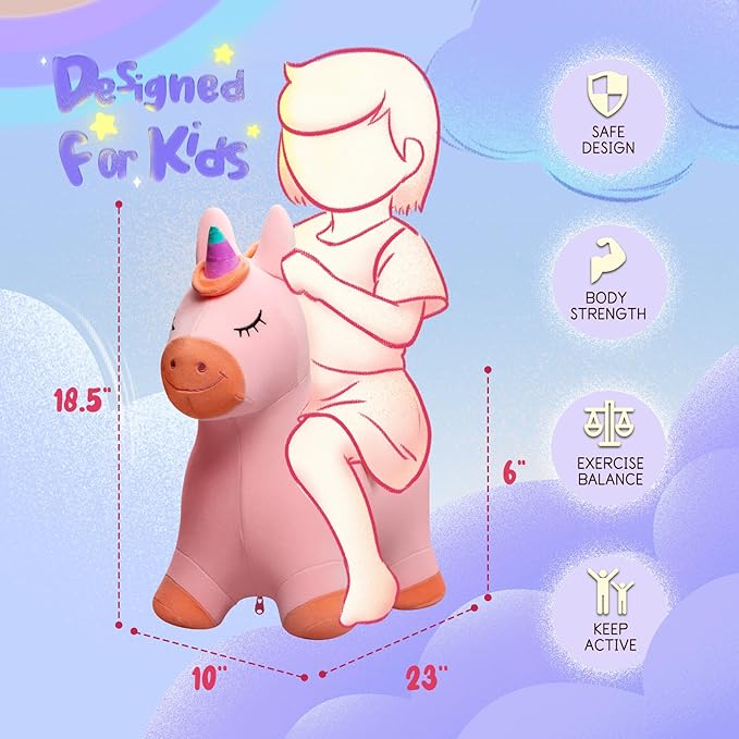 U&C Planet Pink Unicorn Bouncy Horse for Toddlers, Bouncy Animals for Toddlers, Animal Hopper Bouncing Toys Gift for 18 Months 2 3 4 5 6 Years Old Outdoor Indoor with Pump