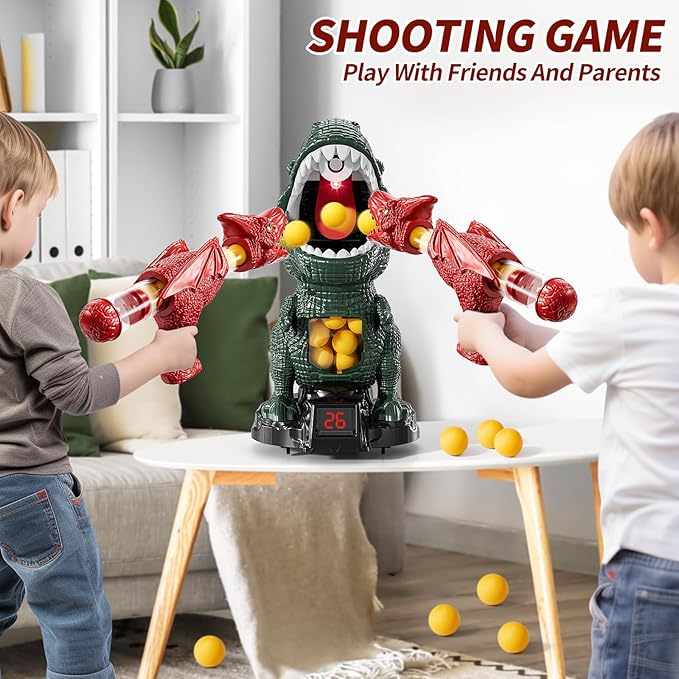 Dinosaur Shooting Boy Toys for Kids Age 3 4 5 6 7 8 - Moveable Shooting Game with Scoreboard, Light & Sound, 12 Foam Balls, Boy Toddler Toys 5-7 6-8 8-10, Competition Game Gifts (Dark Green)