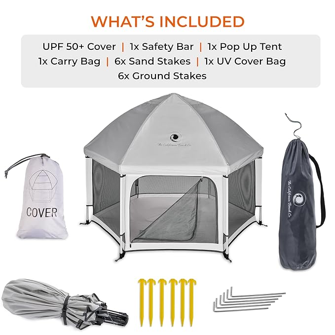 Light Grey POP 'N GO Baby Playpen - Indoor & Outdoor Playpen for Babies and Toddlers - Baby Beach Tent, Foldable, Portable W/Canopy & Travel Bag - Pop Up Pack and Play Yard