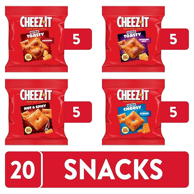 Cheez-It Baked Snack Crackers, Lunch Snacks, Variety Pack, 20oz Box (20 Pouches)