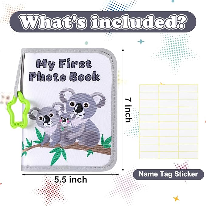 Baby Photo Album Holds 17 4x6 Pictures My First Soft Cloth Family Photo Book with Name Tag Stickers Fabric Kid Memory Keepsake Gift for Newborn Toddler Boy Girl Baby Shower(Gray Koala)