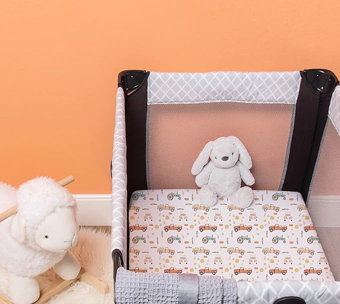 TotAha Premium Stretchy Pack N Play Playard Sheets | Mini Crib Sheets (2-Pack) -Hypoallergenic, Silky Comfort, Buttery Soft, Calming Effect, All-Season Jersey-Knit Sheets 38 X 24 Halloween Pumpkin