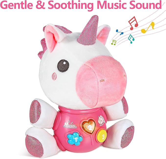 iPlay, iLearn Baby Unicorn Musical Toys, Newborn Girls Gift, Soft Unicorn Plush Stuffed Animal, Infant Light Music Time, 1st Valentine's Easter Stuffer for 0 1 2 3 6 9 12 18 Month 1-3 Yrs Toddlers