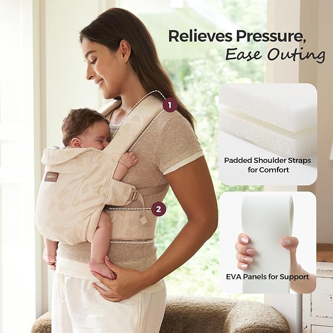 Momcozy Newborn Carrier WeeSnug- Lightweight and Cozy Comfort for 7-25 lbs, Ergonomic Cross-Back Support, Jacquard Weave, Hands-Free Baby Carrier with Lumbar Support, Geometry