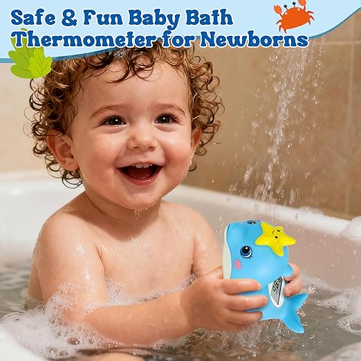 Baby Bath Thermometer, Dolphin Floating Bath Thermometer Baby for Newborns, Waterproof Bath Temperature Monitor with Hot & Cold Safety Alert, Water Temperature Monitor for Baby