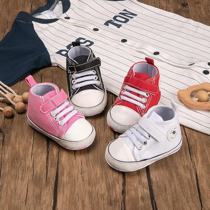 Unisex Baby Girls Boys Canvas High-top Shoes, Newborn Infant Anti-Slip Soft Sole Frist Walking Breathable Sneakers