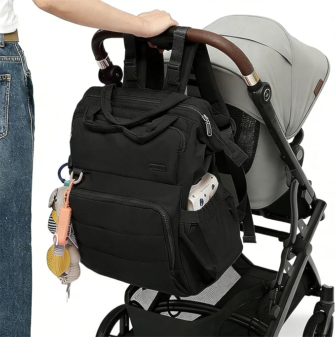 BELALIFE Baby Diaper Backpack Bag, Baby Essentials Travel Backpack for Moms Dads, with Changing Pad, Insulated Bottle Holders & Stroller Straps, Black