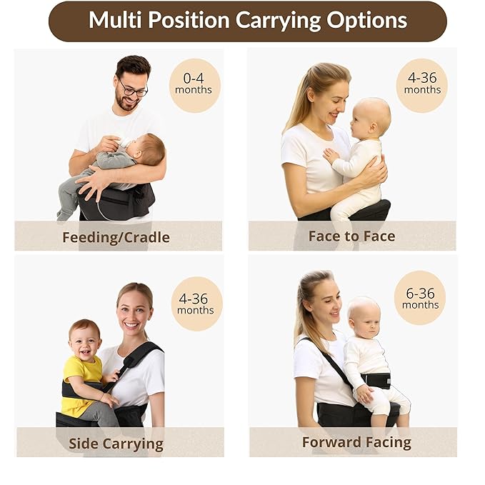 Baby Carrier with Hip Seat (Upgraded Version) – Adjustable Waistband, Safety Harness & Storage Pockets – Detachable Shoulder Strap – Foldable Design for Newborns & Toddlers