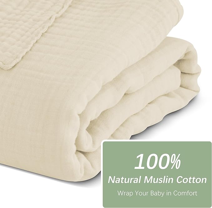 SWEET DOLPHIN Muslin Baby Bath Towels Blanket - 2 Pack 100% Cotton Towel for Babies, Infants, Toddlers - 40x40Inch - Highly Absorbent, Ivory and Brown