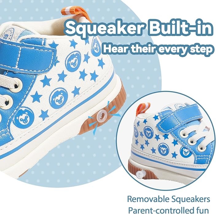 TARANIS Baby Squeaky Shoes Walking Sneakers with On/Off Squeaker Switch Non-Slip First Walkers Soft Rubber Toe Breathable Mesh