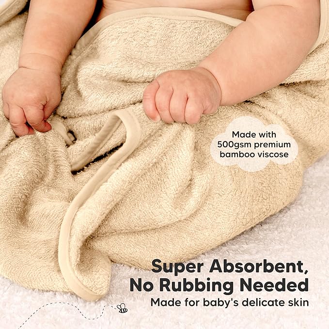 KeaBabies 2-Pack Hooded Baby Towels for Newborn - 35x35 Soft & Absorbent Viscose From Bamboo Baby Bath Towels with Hood for Infant, Toddler, Kids, Boys Girls, Newborn Bath Essentials (Almond, Regular)