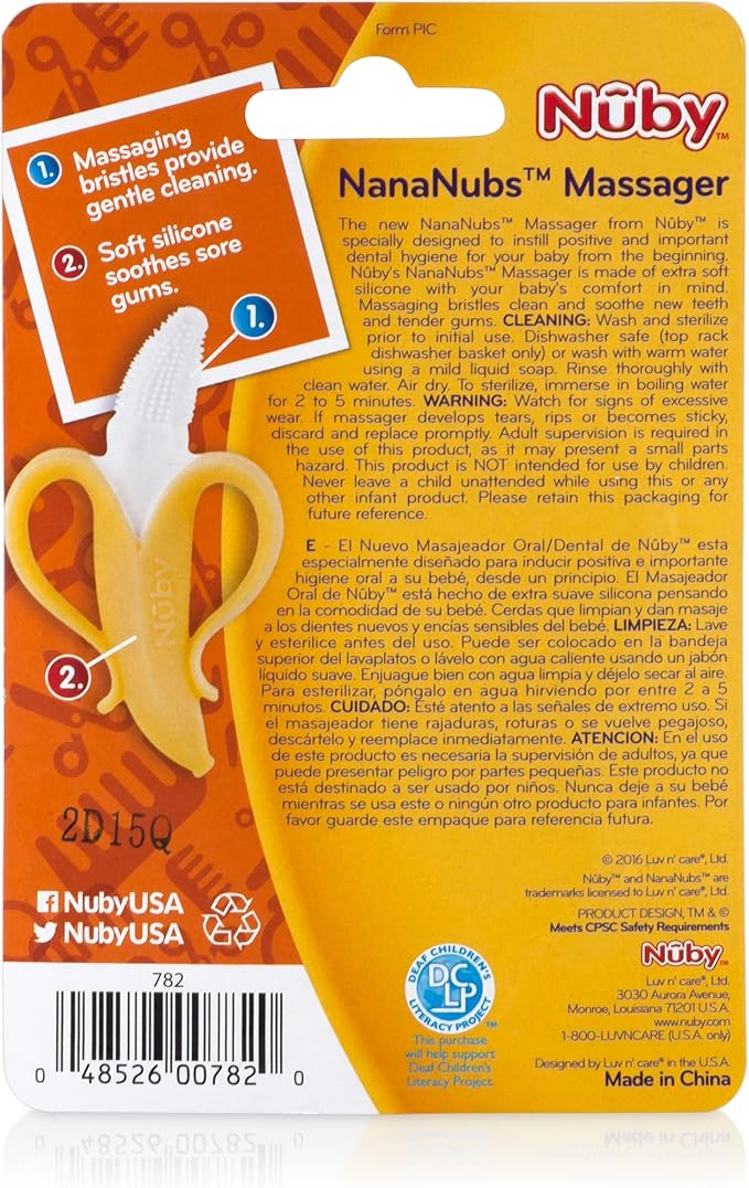 Nuby Nananubs Banana Massaging Teether – Baby Teething Toys 3 Months and Up, Silicone Teether for Sore Gums, Infant Toy, Baby Essentials, Brush, Travel Accessory, Gift for Babies (Pack of 16)