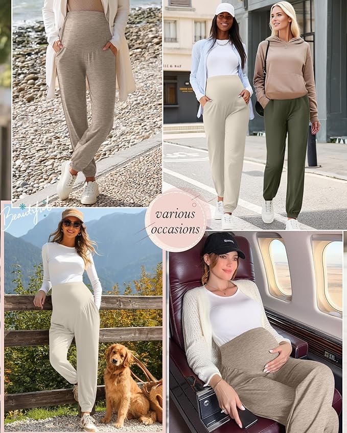 3 Pack Women's Maternity Pants Maternity Jogger Sweatpants Over The Belly Stretchy Pregnancy Pants with Pockets