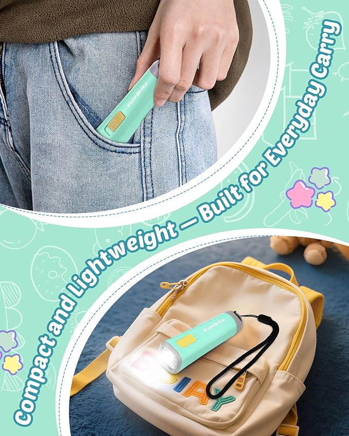EverBrite Small Flashlight, Mini LED Flashlight, Plastic Torch Use for Emergencies, Camping, Outdoor with Lanyard 3AAA Battery Included, Green