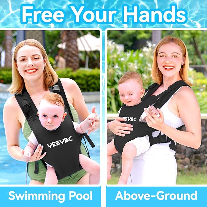 Baby Carrier, Dual-Use Adjustable Baby Sling Support Infant Chest Holder with Drawstring Backpack for Newborn to Toddler 13-33 lbs Swimming Pool Beach Land (Black)