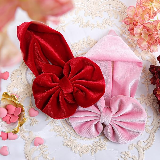 YanJie Hairband - Velvet Bows for Baby Girls, Soft Handmade Headbands, Ideal Gifts for Toddlers, Girls Infant, Kids, 2 Pack - Red, Pink