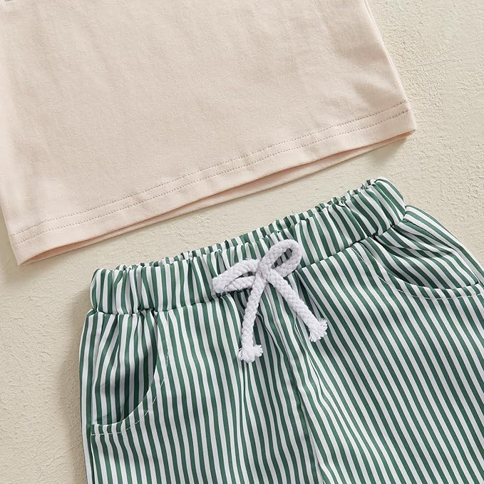 fhutpw Toddler Baby Boy Summer Clothes Tractor Letter Short Sleeve T-Shirt Tops Pockets Casual Shorts Set Infant Outfits