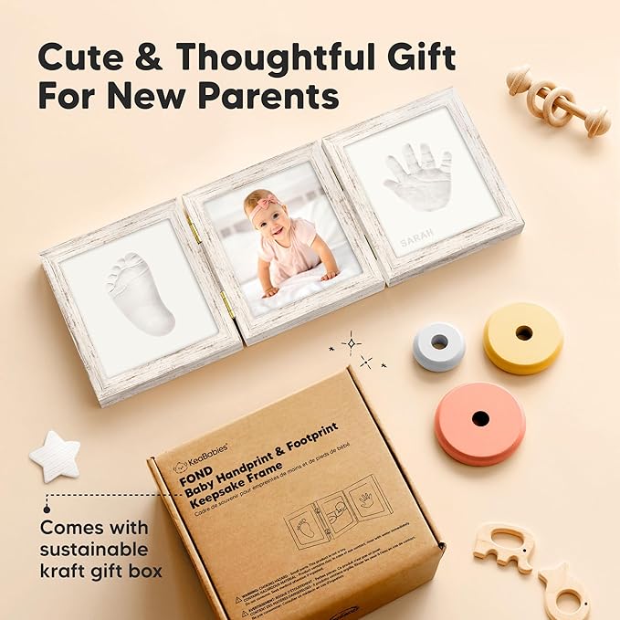 KeaBabies Baby Shower Gifts for Boys, Girls - Baby Hand and Footprint Kit, Newborn Handprint Kit, Keepsake Photo Frame, Nursery Picture Frame, Gender-Neutral Newborn Keepsake Gifts (Vintage White)