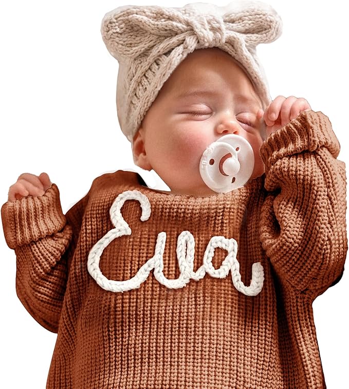 Personalized Baby Knit Sweater, Custom Baby Sweater with Hand-Embroidered Name and Monogram, Customized Unique Gift for Baby