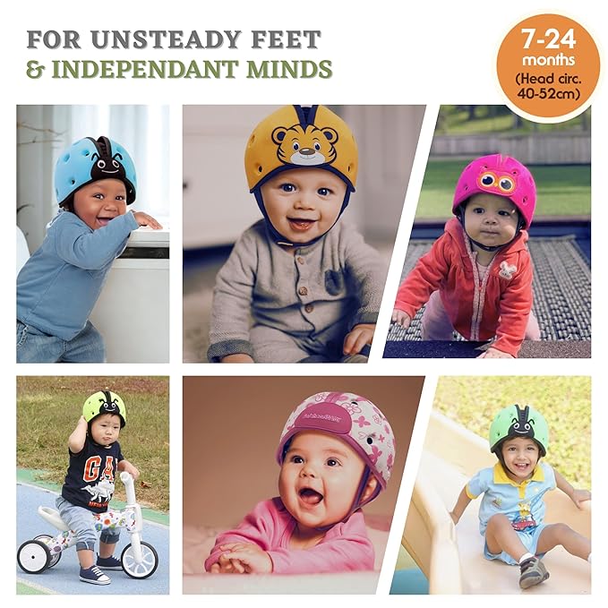SafeheadBABY Soft Baby Head Protector Helmet for Crawling and Walking 7–24 Months – Ultra-Lightweight & Breathable Infant Safety Helmet That Grows with Your Baby (Head Circ. 40–52 cm) – Owl Pink