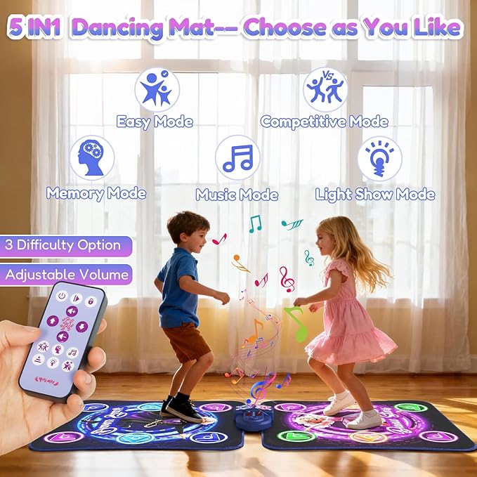 TooLion Double Dance Mat for Kids 3-12 - Dance Pad with Light-Up 12 Buttons,5 Game Modes,Touch-Sensitive & Built-in Music & Adjustable Volume,Christmas Birthday Gift for Boys Girls