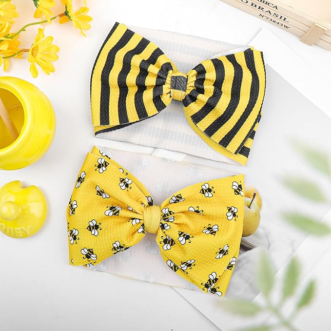 YanJie 7'' 2Pcs Bee Baby Bows for Girls Yellow Headbands for Infant Toddlers Summer Hair Bow Accessories Stripe Outfits for Girl Baby Hair Accessory Gift