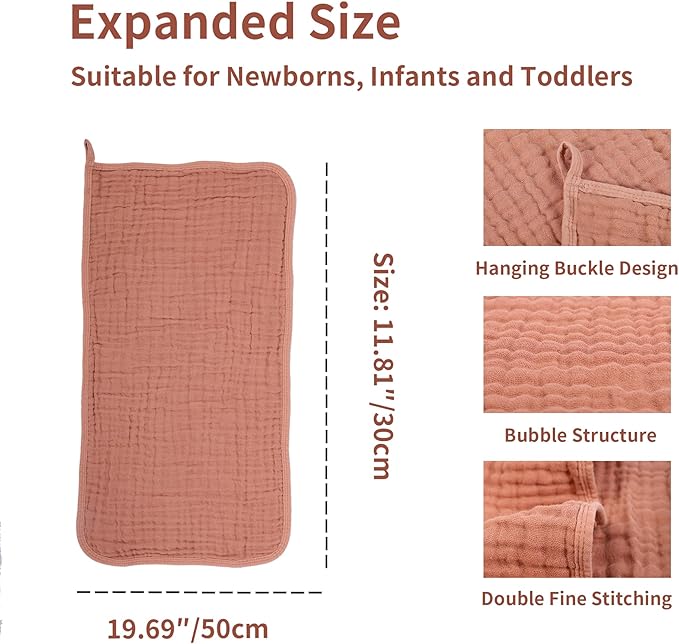 Baby Washcloths and Burp Cloths,20 x 10 Inches,Perfect as bath towels,face cloths,spit-up rags,burp cloths,and more. Suitable for newborns,infants,and toddlers.(Sand Red,Emerald Green,Milan)