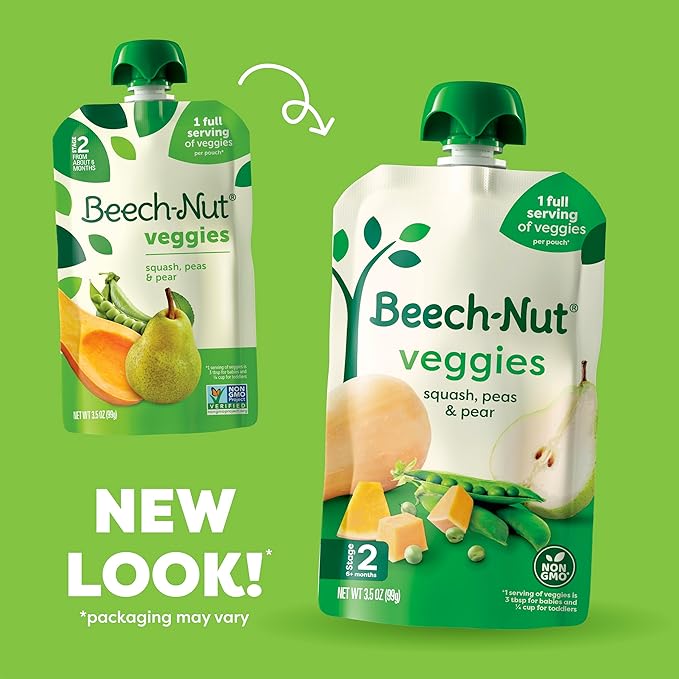 Beech-Nut Baby Food Pouches Variety Pack, NEW Farmer's Favorites Fruit & Veggie Purees Variety Pack, 3.5 oz (18 Pack)