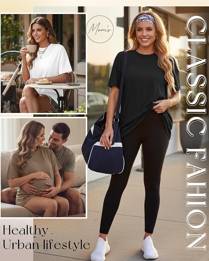 3 Pack Women's Oversize Nursing Breastfeeding Shirts Hidden Zipper Short Sleeve Loose Fit Maternity Tops