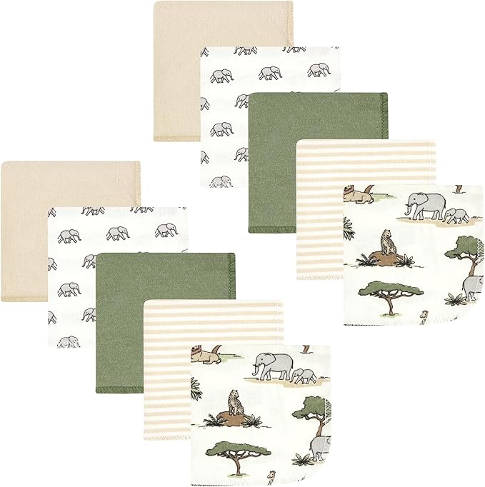 Hudson Baby Unisex Baby Flannel Washcloths, Going On Safari 10Pk, One Size