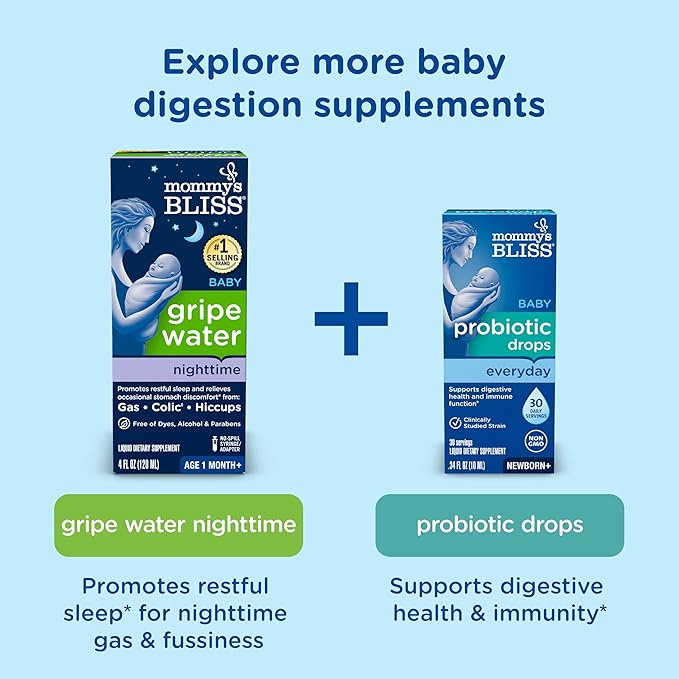 Mommy's Bliss Original Gripe Water, Gas and Colic Relief, Gentle and Safe, Made for Infants, 2 Weeks+, 8 Fl Oz (2 Bottles)