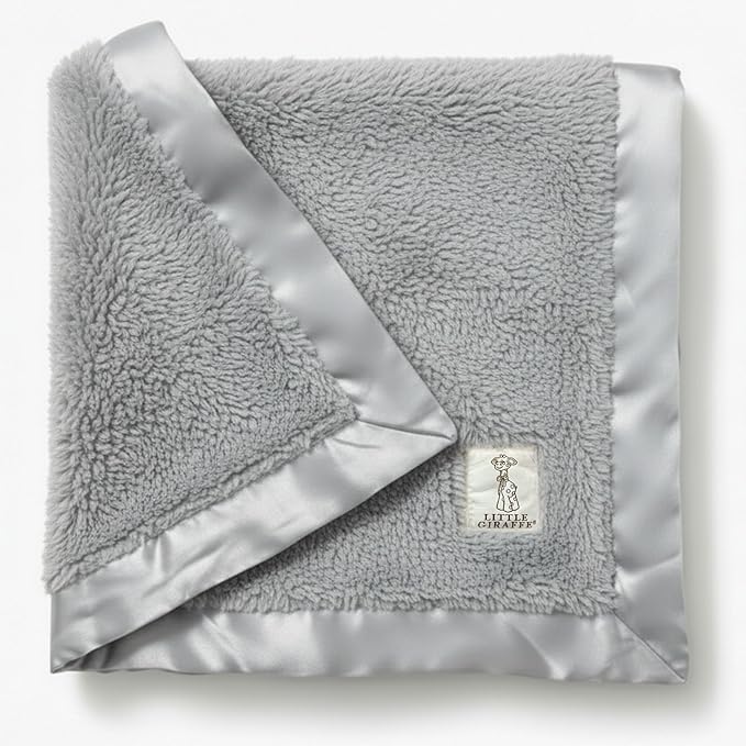 Little Giraffe Chenille Baby Blanket – 29x35” Soft Chenille with Satin Trim, Silver | Ultra-Soft, Gentle & Safe, Lightweight & Breathable for Newborns & Toddlers