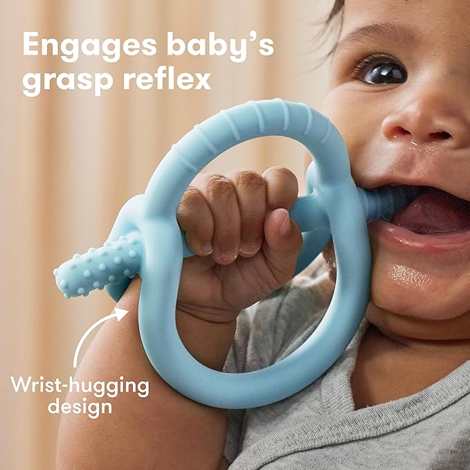 Frida Baby Get-A-Grip BabyTeether for Teething Relief | 100% Food-Grade Silicone Teething Toys for Baby 0-6, 12, 18 Months Infant, BPA-Free, PVC-Free | Blue
